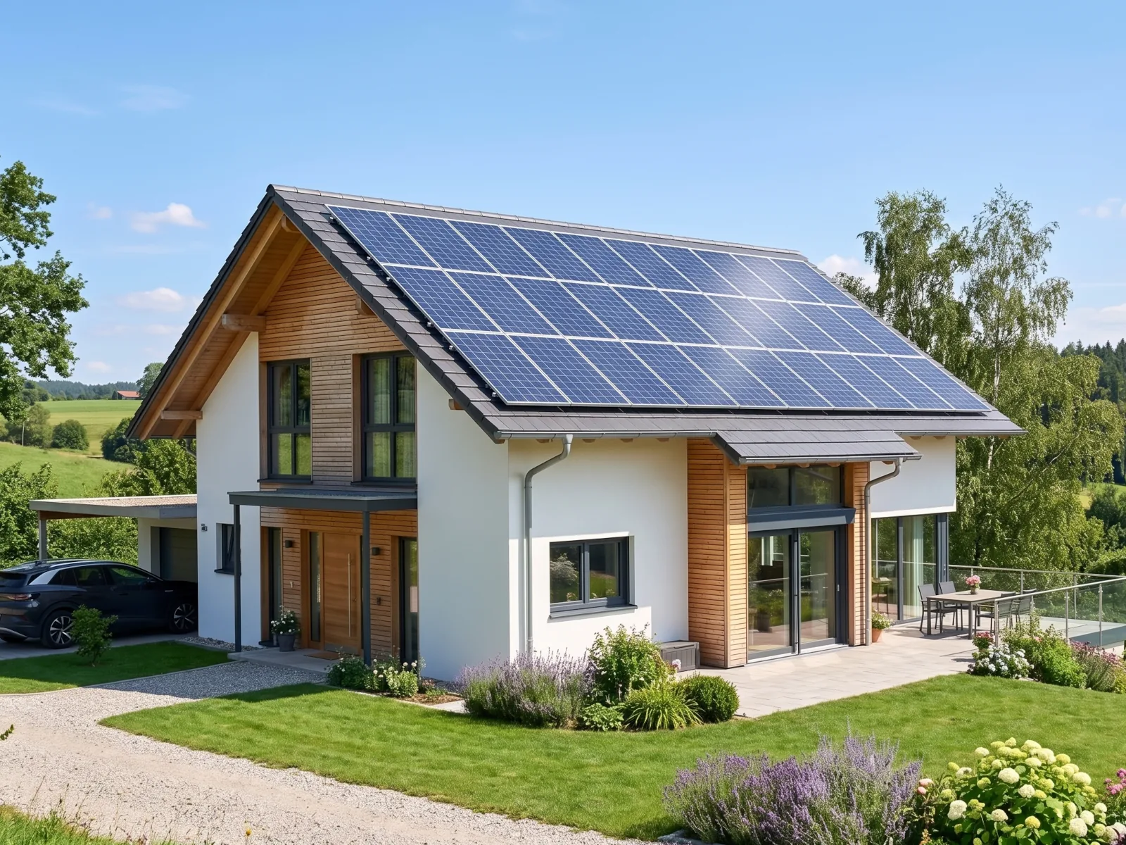 Dasselbe Haus mit fotorealistisch visualisierter PV-Anlage